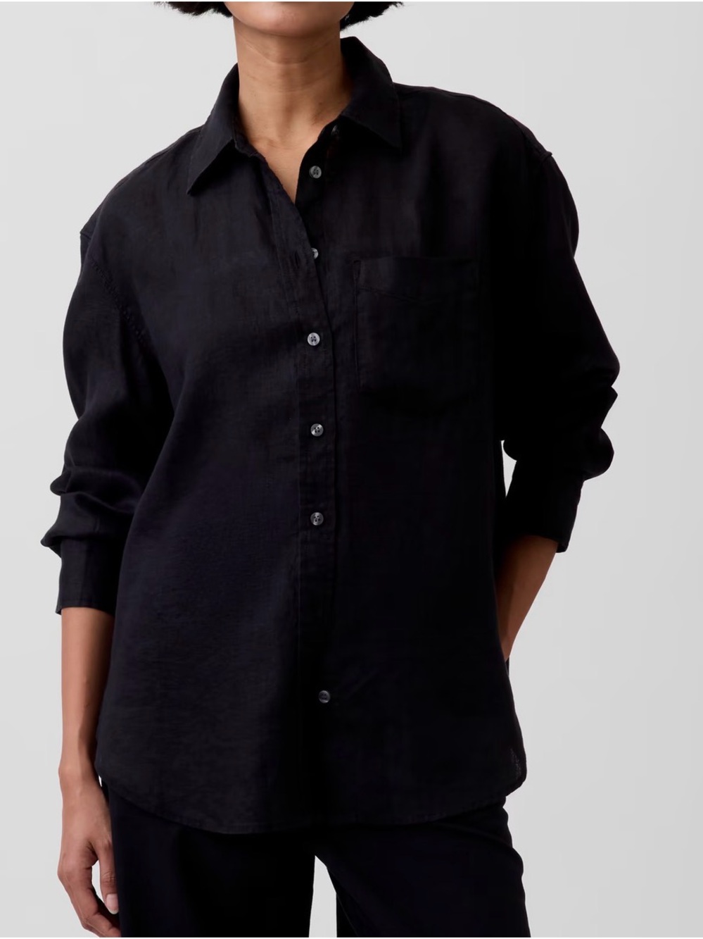 Gap Women's M Oversised Linen Solid Collared Long Sleeve Button-Up Woven Shir